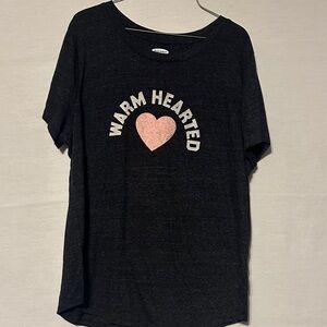 Old Navy Black Tee with Pink Heart Graphic